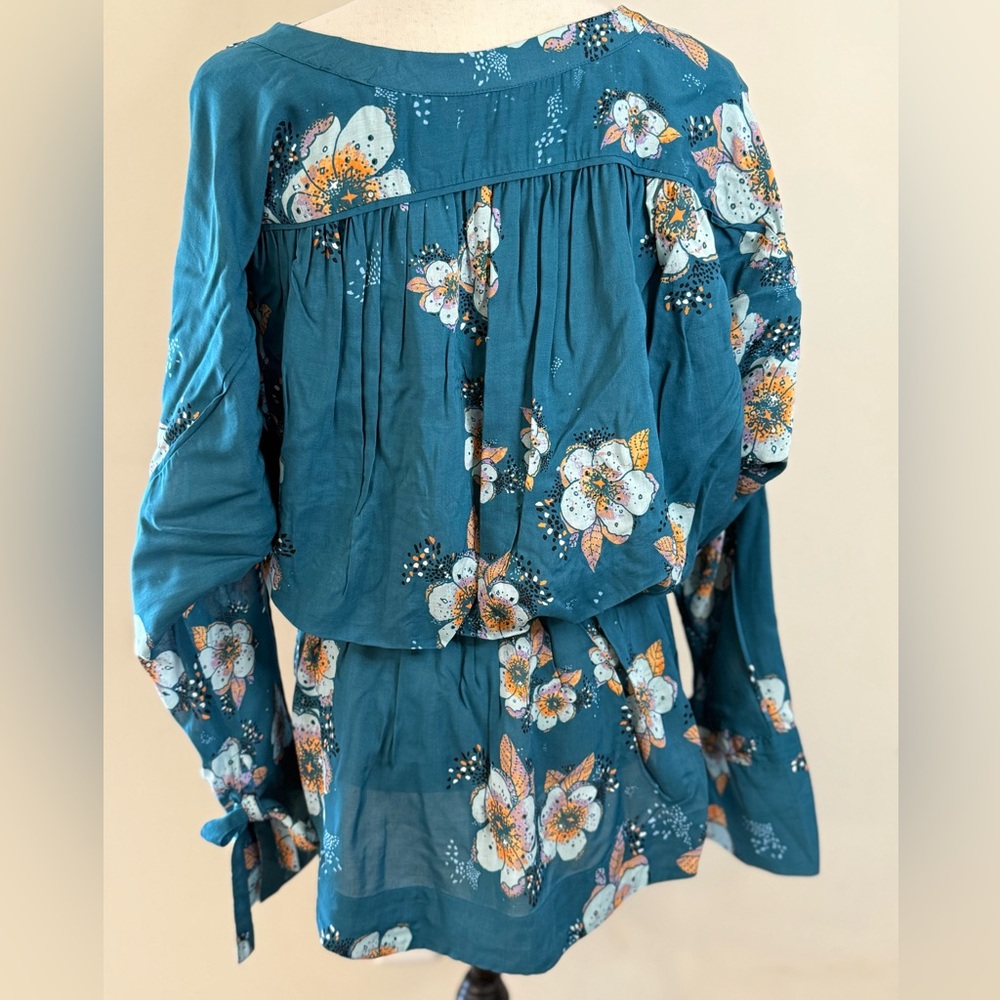 Free People teal floral boho top dolman long sleeve SZ XS - Picture 4 of 14